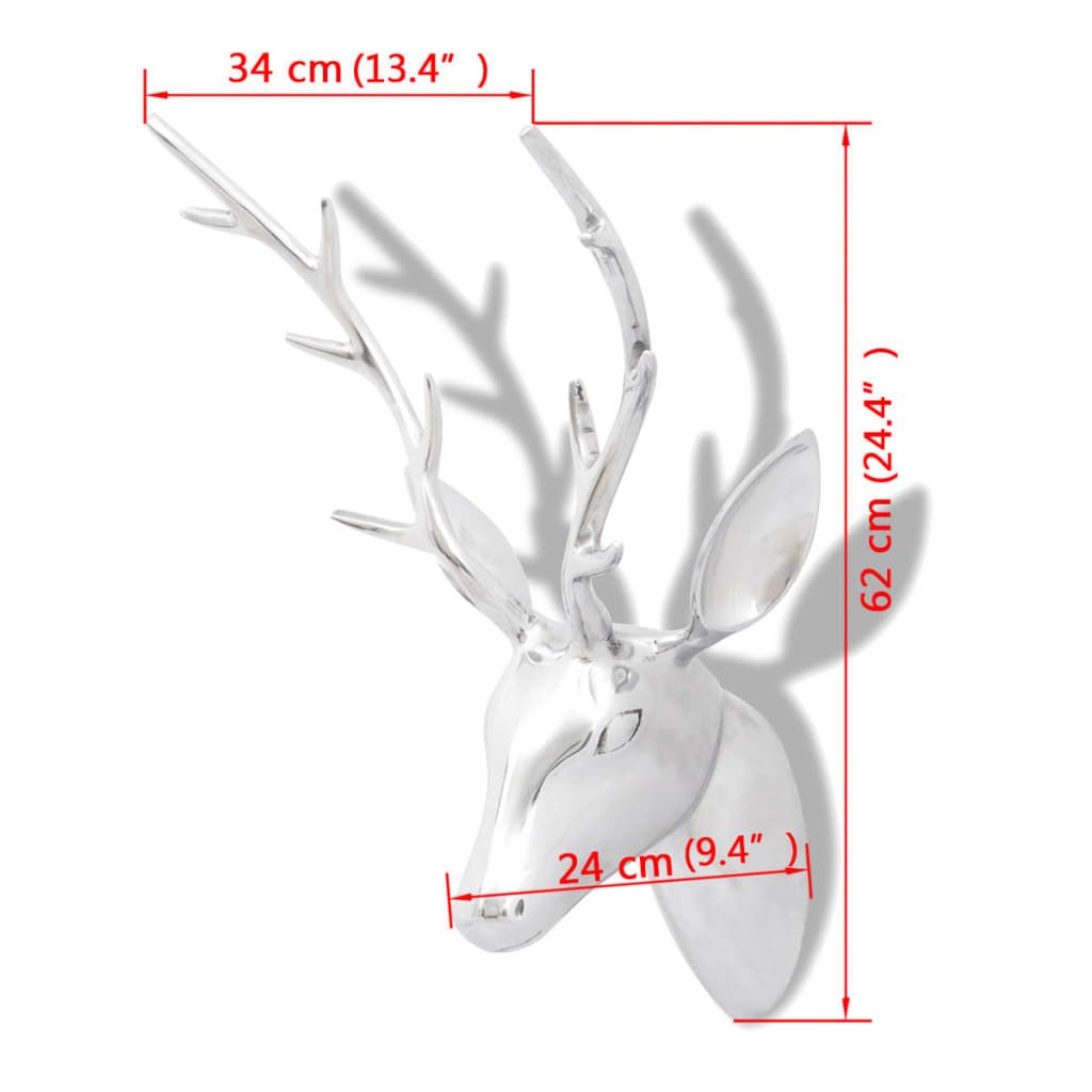 Décoration murale de tête de cerf Aluminium Argenté 62 cm