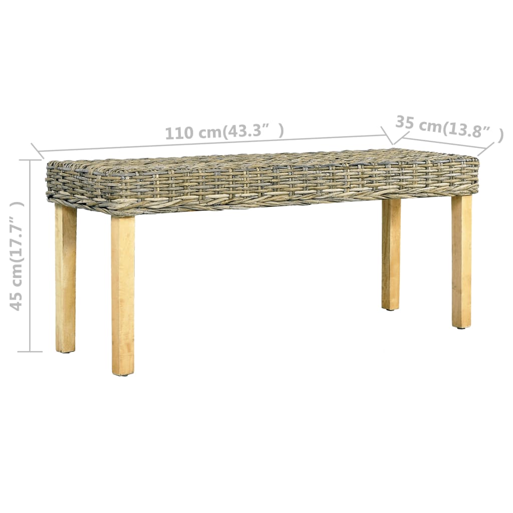 Banc 110 cm Rotin naturel kubu et bois d'acajou massif - Imagem 6
