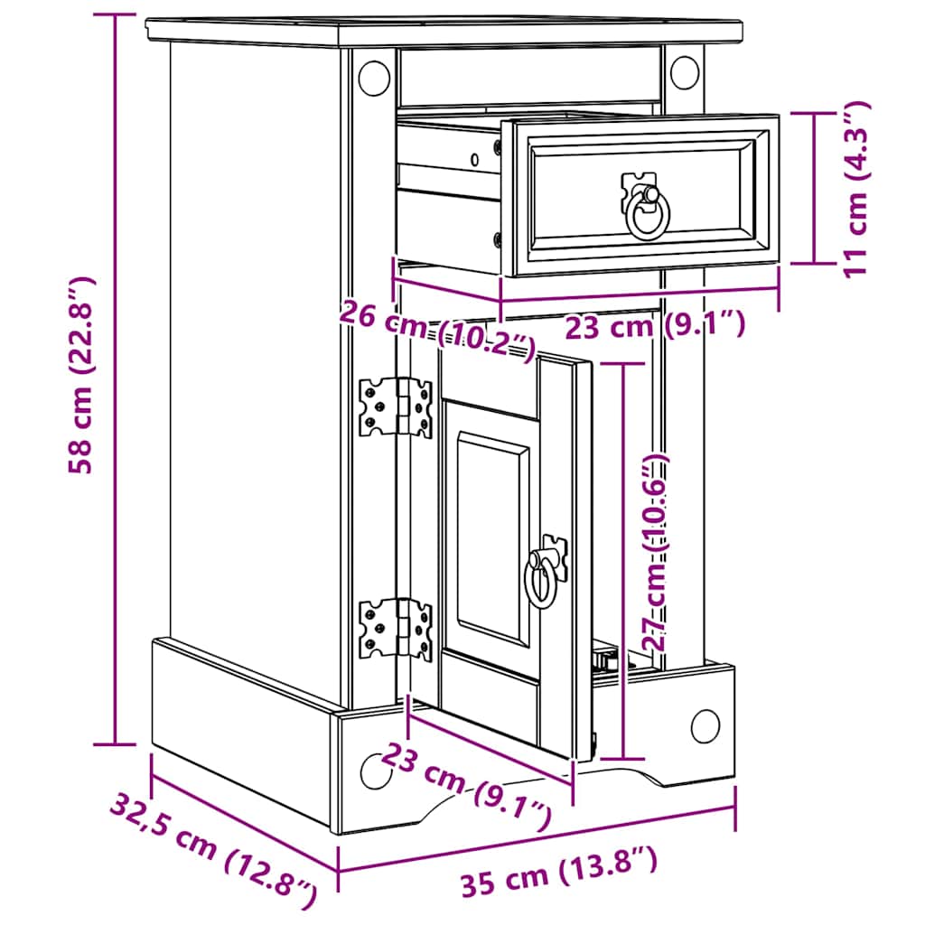 Table de chevet avec tiroir Pin massif - Imagem 13