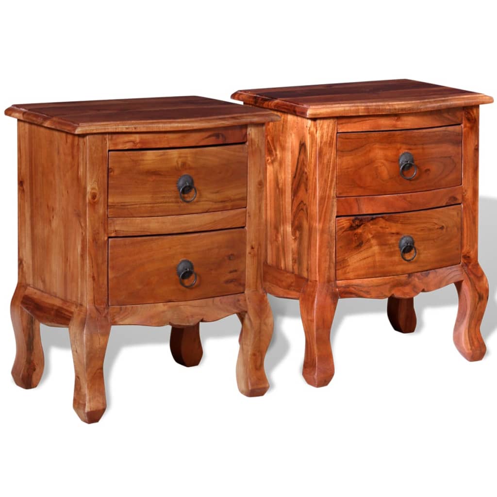 Tables de chevet avec tiroirs 2 pcs Bois d'acacia massif - Imagem 3