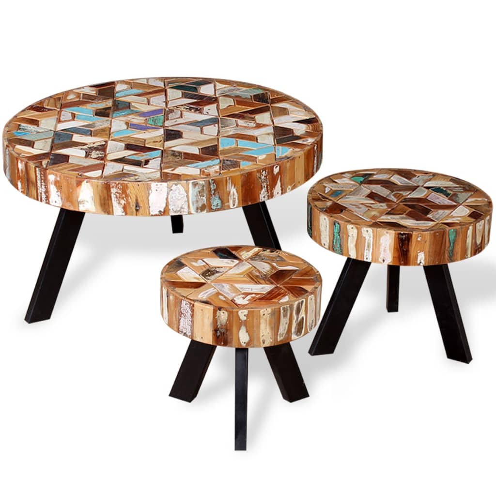 Ensemble de table basse 3 pièces Bois de récupération massif - Imagem 1