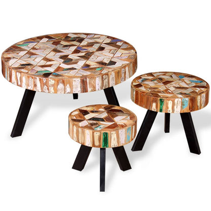 Ensemble de table basse 3 pièces Bois de récupération massif - Imagem 3
