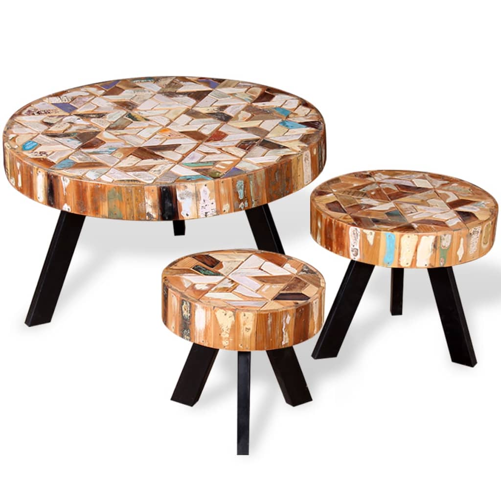 Ensemble de table basse 3 pièces Bois de récupération massif - Imagem 4