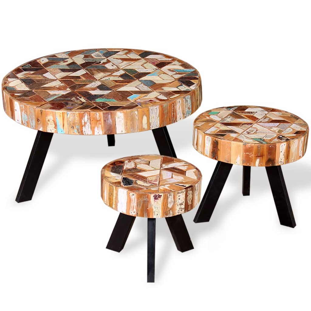 Ensemble de table basse 3 pièces Bois de récupération massif - Imagem 5