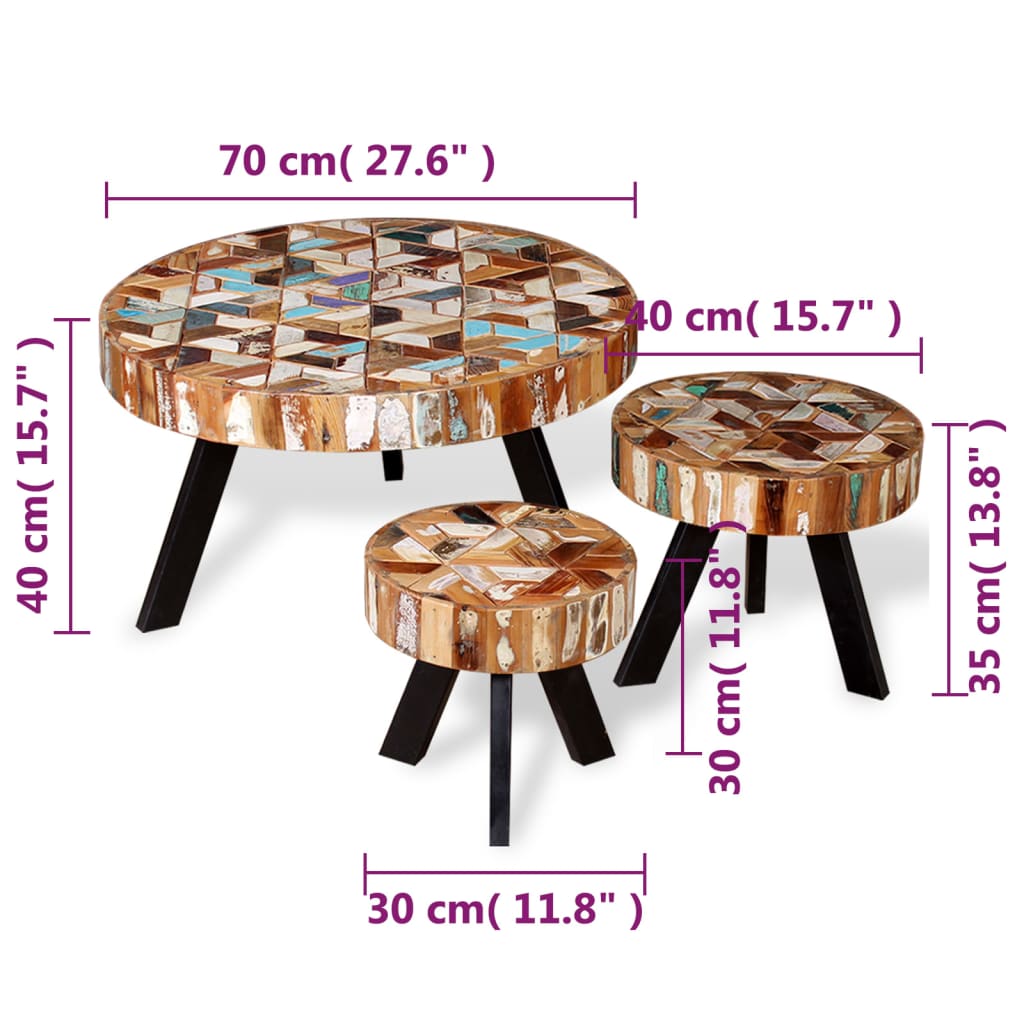 Ensemble de table basse 3 pièces Bois de récupération massif - Imagem 8