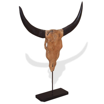 Sculpture de crâne de taureau teck 66x15x88 cm - Imagem 3
