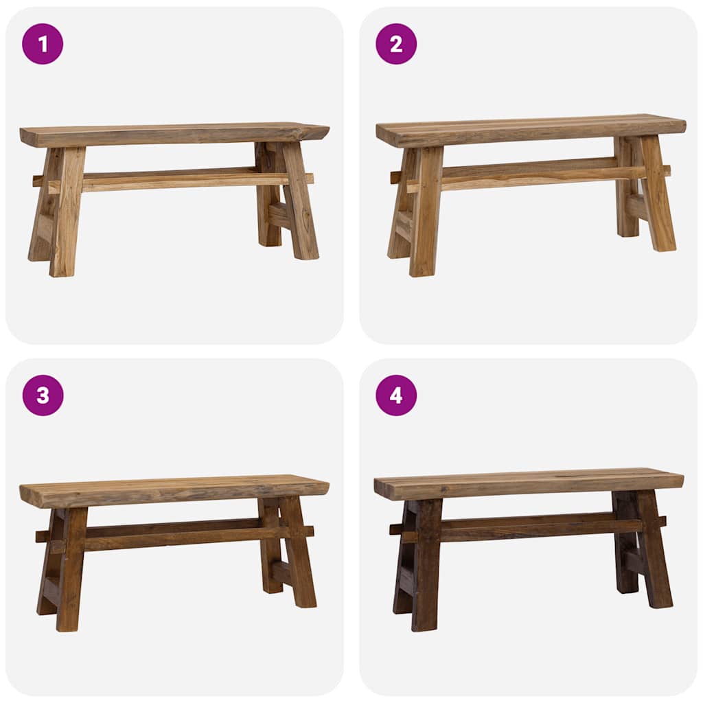 Banc bois de récupération mélangé et teck massif 100x28x43 cm - Imagem 6