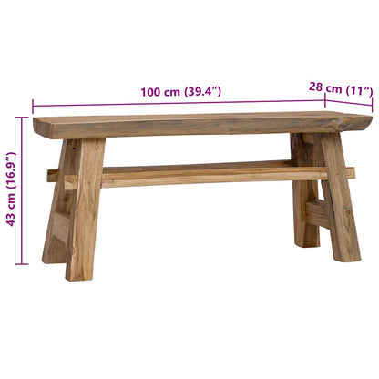 Banc bois de récupération mélangé et teck massif 100x28x43 cm - Imagem 9