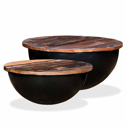 Ensemble de table basse 2pcs Bois récupération massif forme bol - Imagem 1
