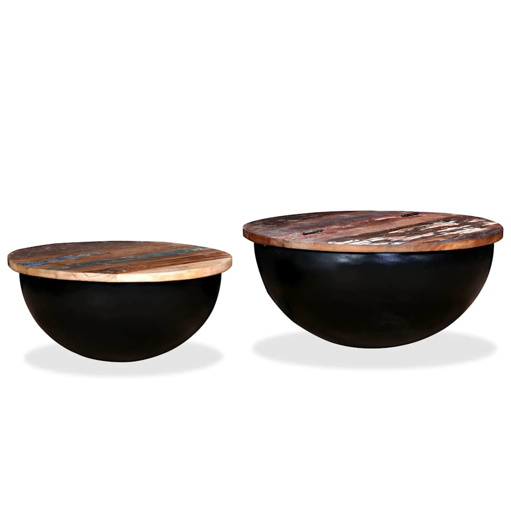 Ensemble de table basse 2pcs Bois récupération massif forme bol - Imagem 11
