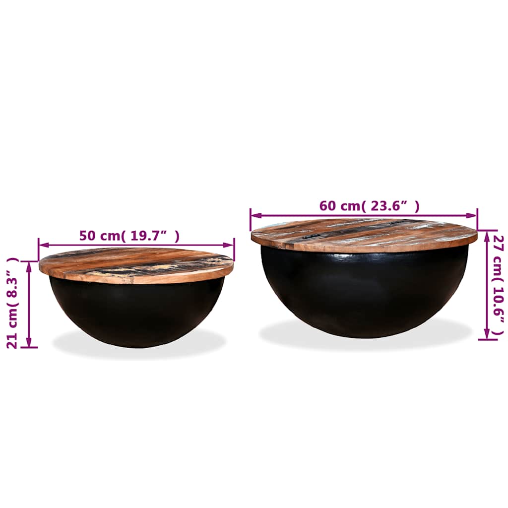 Ensemble de table basse 2pcs Bois récupération massif forme bol - Imagem 13
