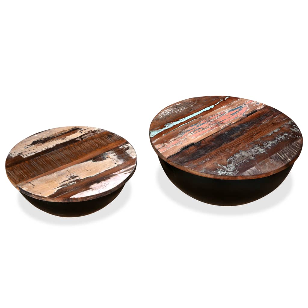 Ensemble de table basse 2pcs Bois récupération massif forme bol - Imagem 4