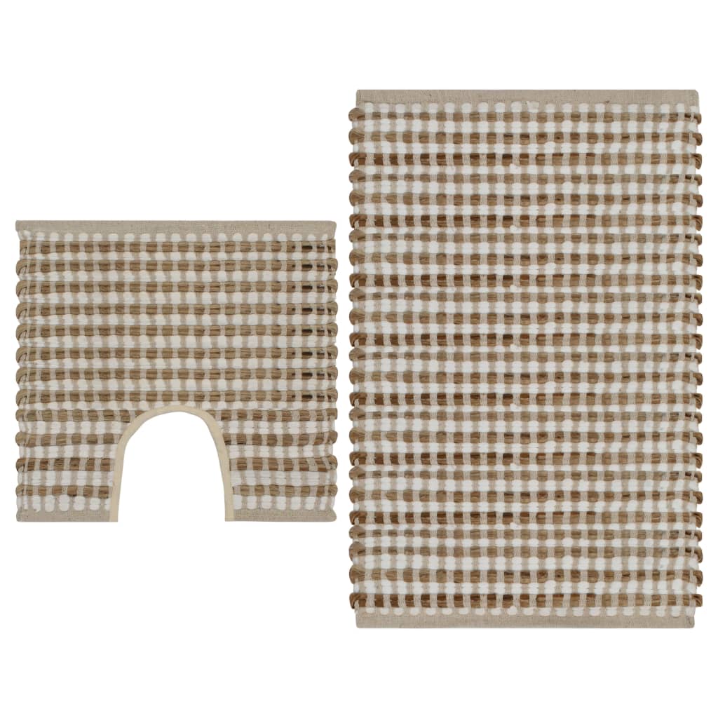 Tapis de salle de bain tissés à la main Naturel et blanc - Imagem 1