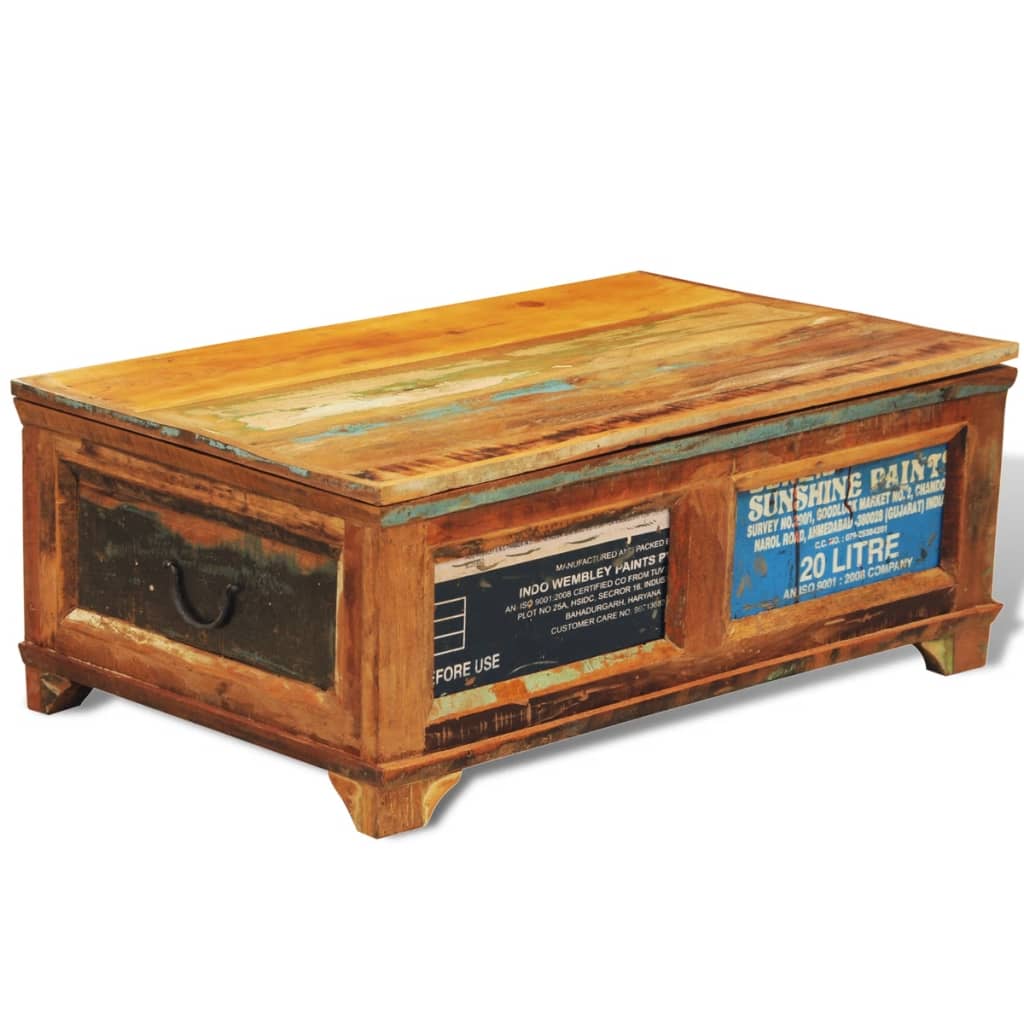 Table basse avec espace de rangement vintage Bois recyclé - Imagem 1