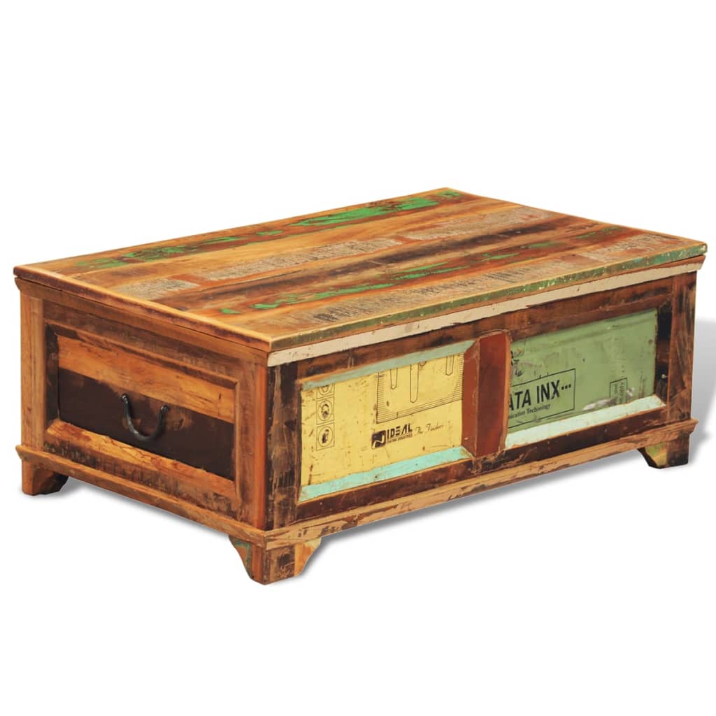 Table basse avec espace de rangement vintage Bois recyclé - Imagem 2