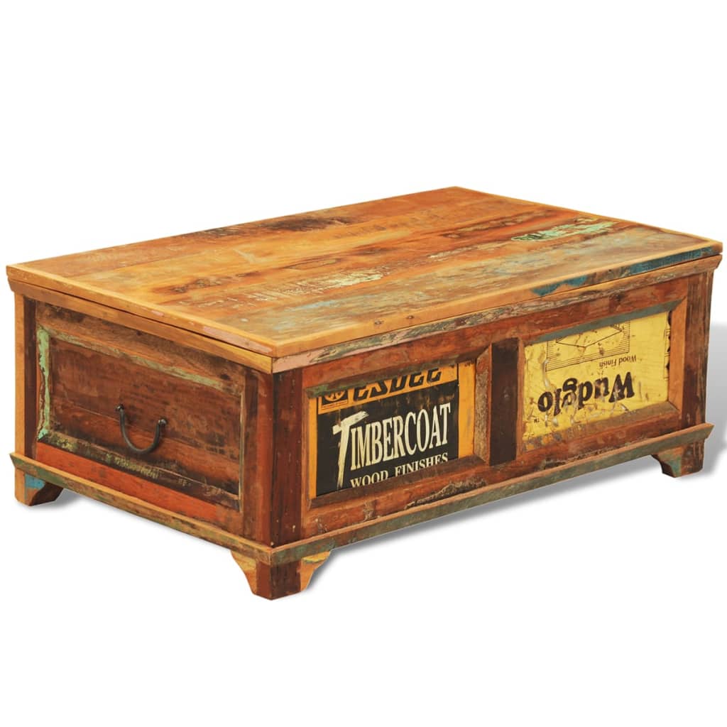 Table basse avec espace de rangement vintage Bois recyclé - Imagem 5