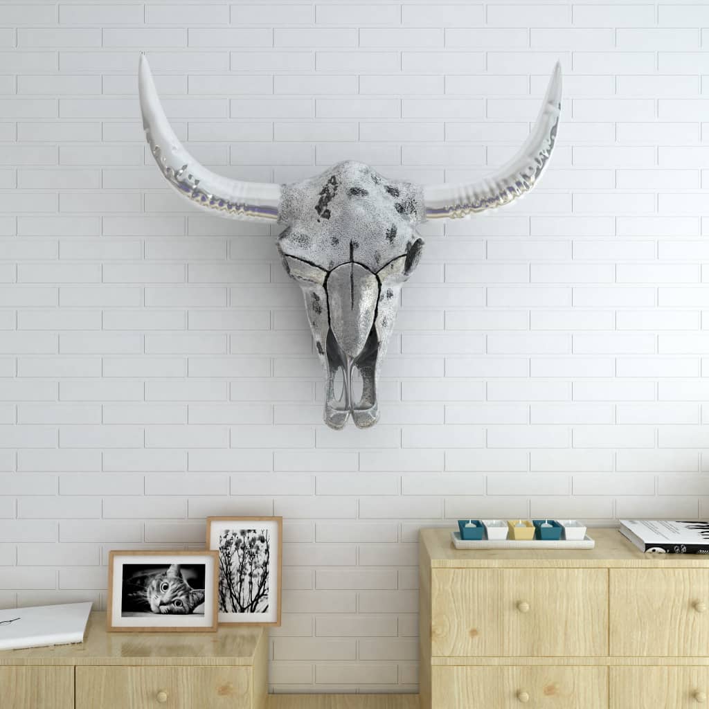 Décoration murale en forme de crâne de taureau Aluminium Argenté - Imagem 2