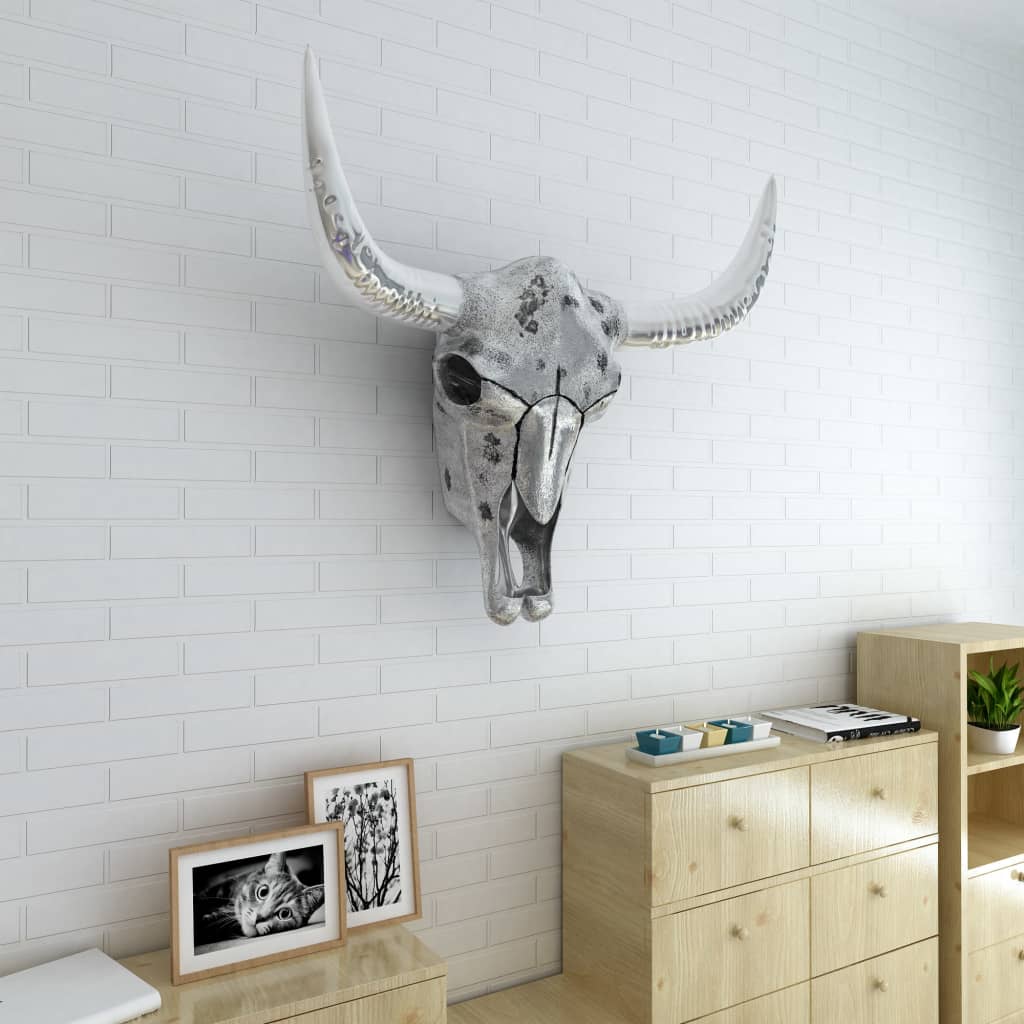 Décoration murale en forme de crâne de taureau Aluminium Argenté - Imagem 3