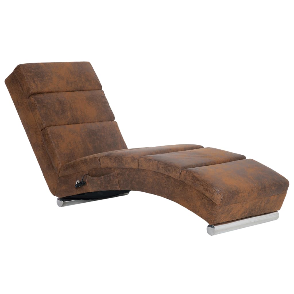 Chaise longue de massage Marron Similicuir daim - Imagem 2