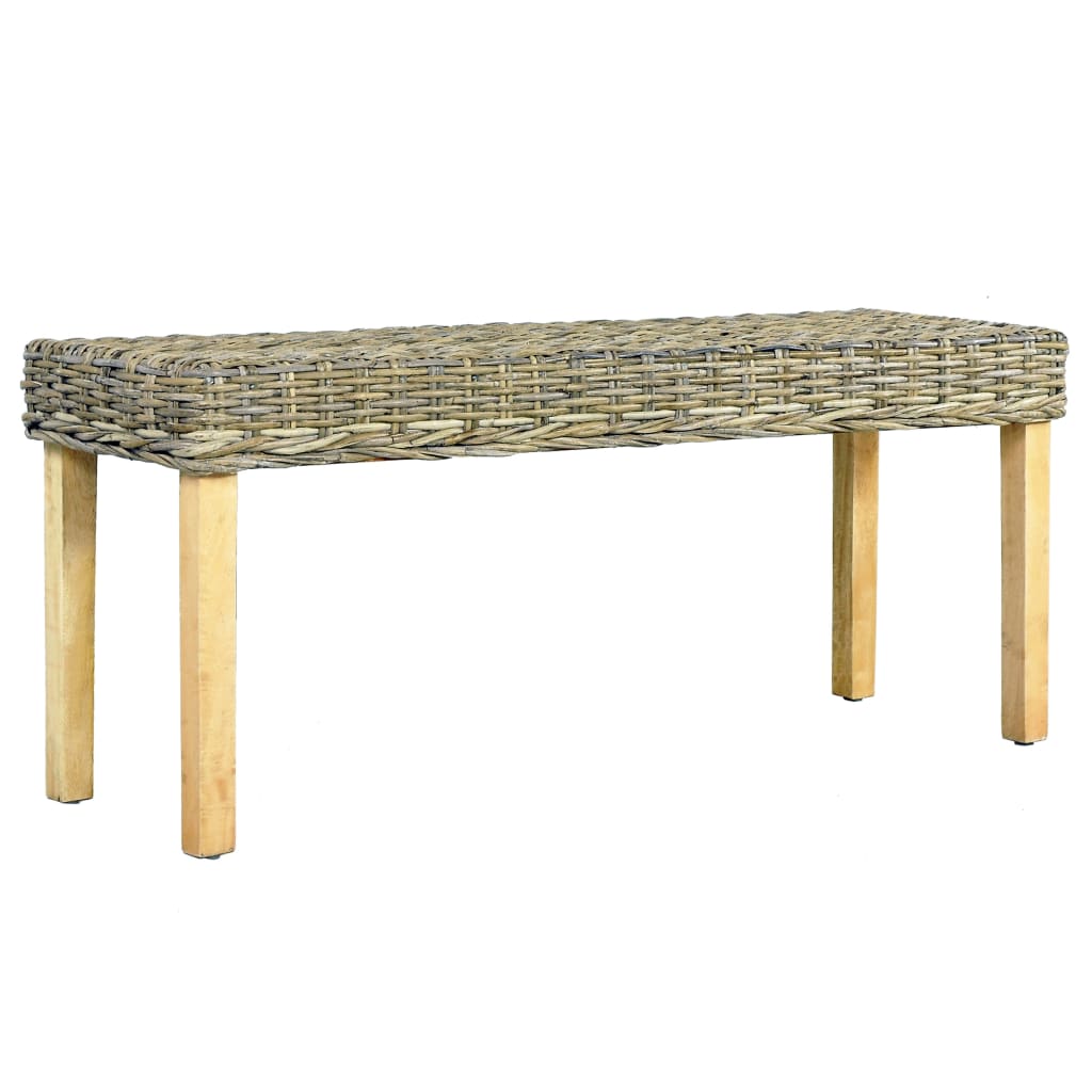 Banc 110 cm Rotin naturel kubu et bois d'acajou massif - Imagem 1