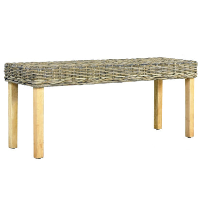 Banc 110 cm Rotin naturel kubu et bois d'acajou massif - Imagem 1