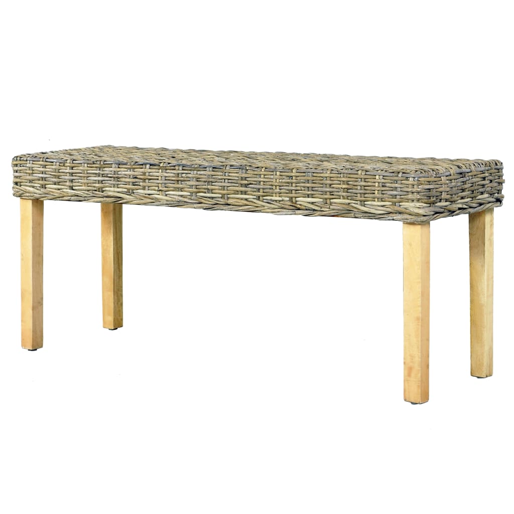 Banc 110 cm Rotin naturel kubu et bois d'acajou massif - Imagem 4