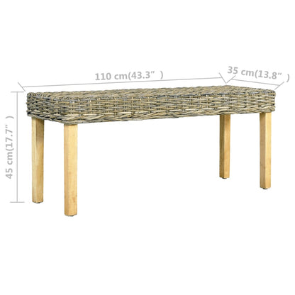 Banc 110 cm Rotin naturel kubu et bois d'acajou massif - Imagem 6