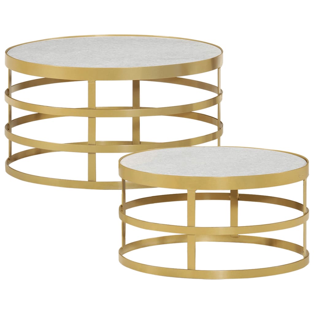 Ensemble de table basse 2 pcs Marbre Laiton et blanc - Imagem 1