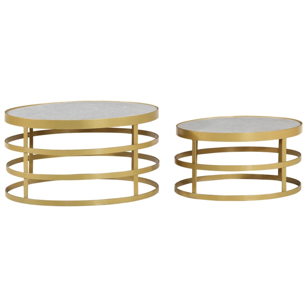Ensemble de table basse 2 pcs Marbre Laiton et blanc - Imagem 2