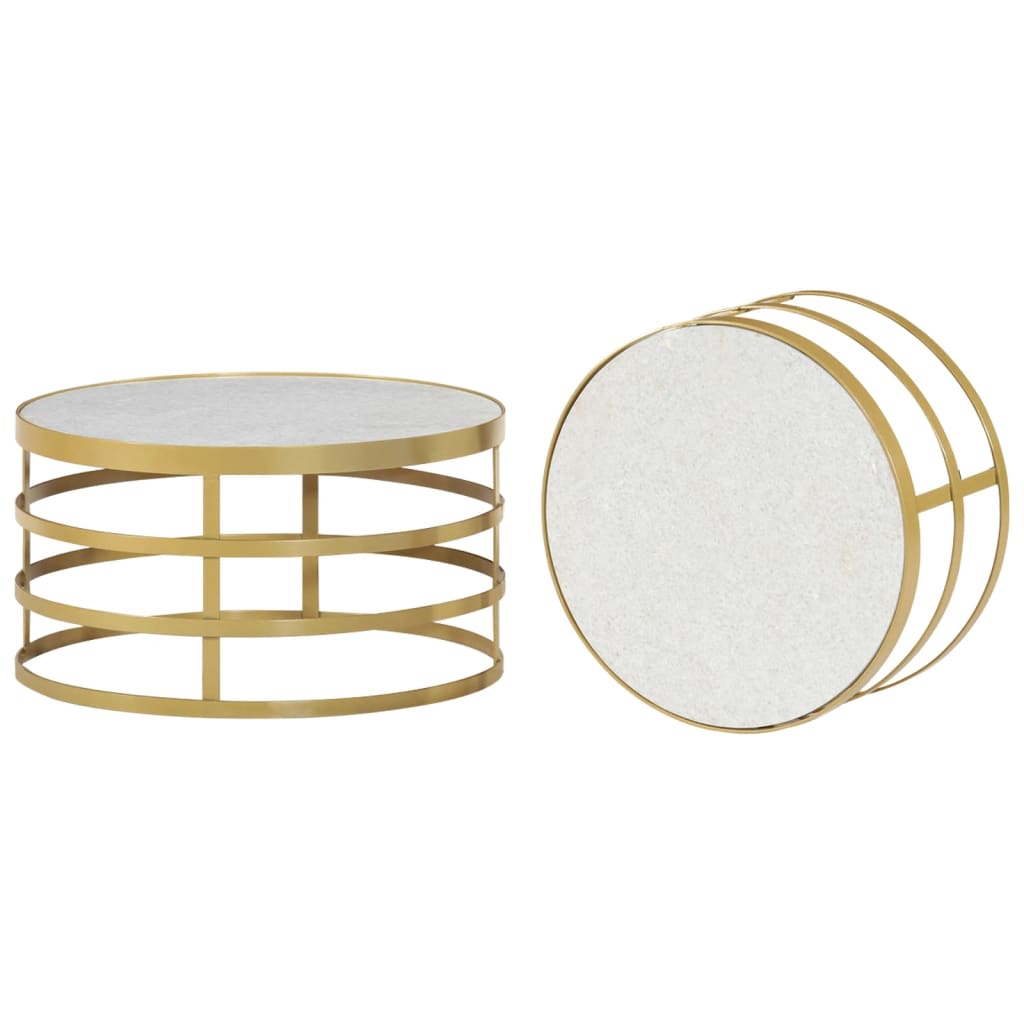 Ensemble de table basse 2 pcs Marbre Laiton et blanc - Imagem 3