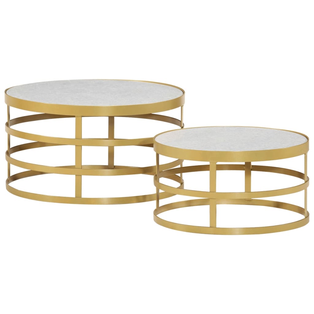 Ensemble de table basse 2 pcs Marbre Laiton et blanc - Imagem 9