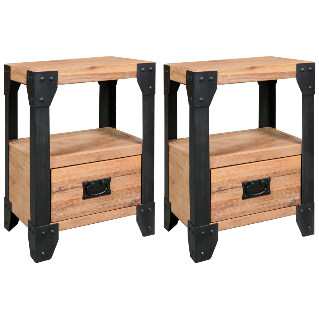 Tables de chevet 2 pcs Bois d'acacia massif Acier 40x30x54 cm - Imagem 1