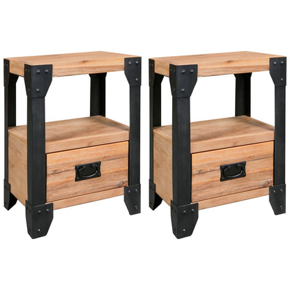 Tables de chevet 2 pcs Bois d'acacia massif Acier 40x30x54 cm - Imagem 1