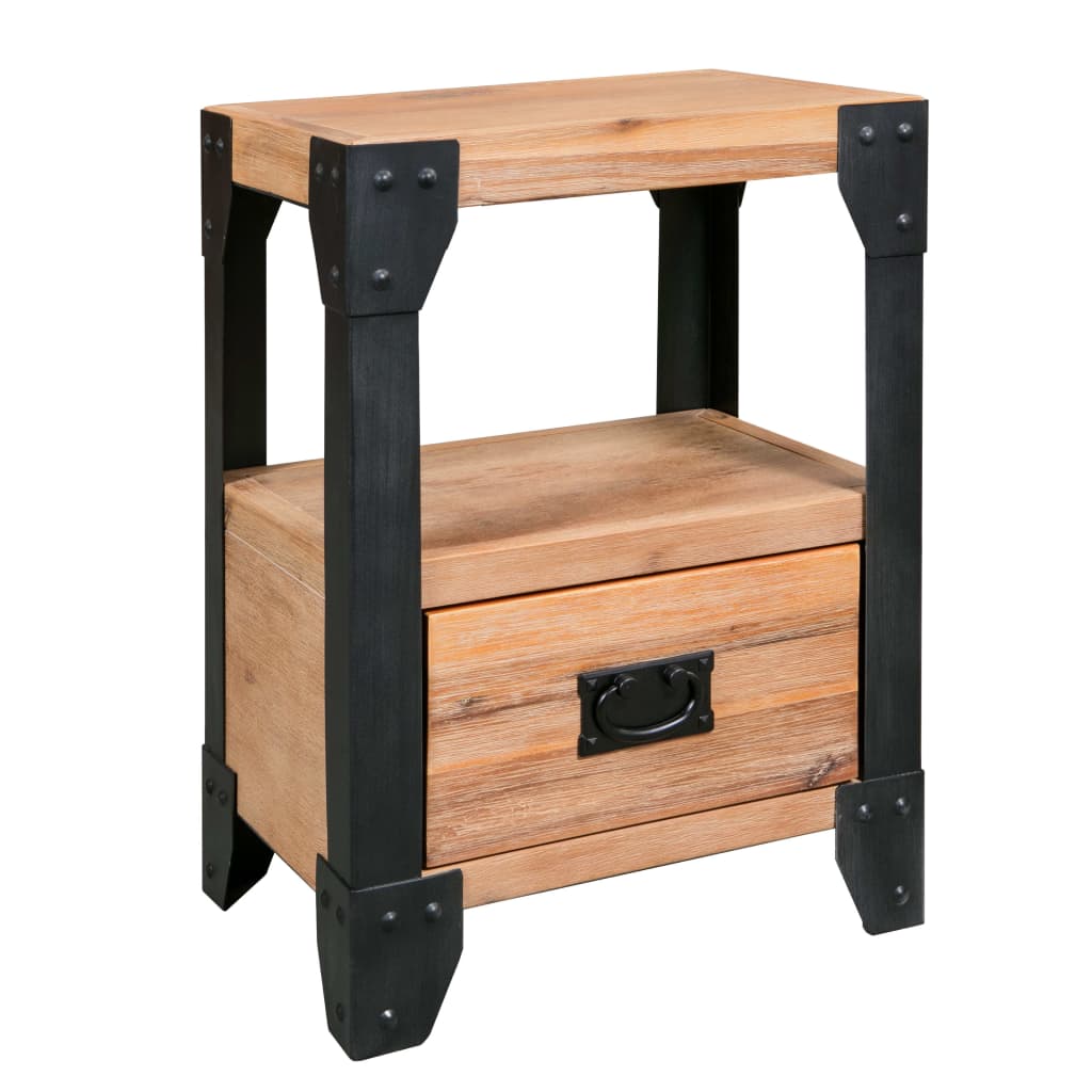 Tables de chevet 2 pcs Bois d'acacia massif Acier 40x30x54 cm - Imagem 3