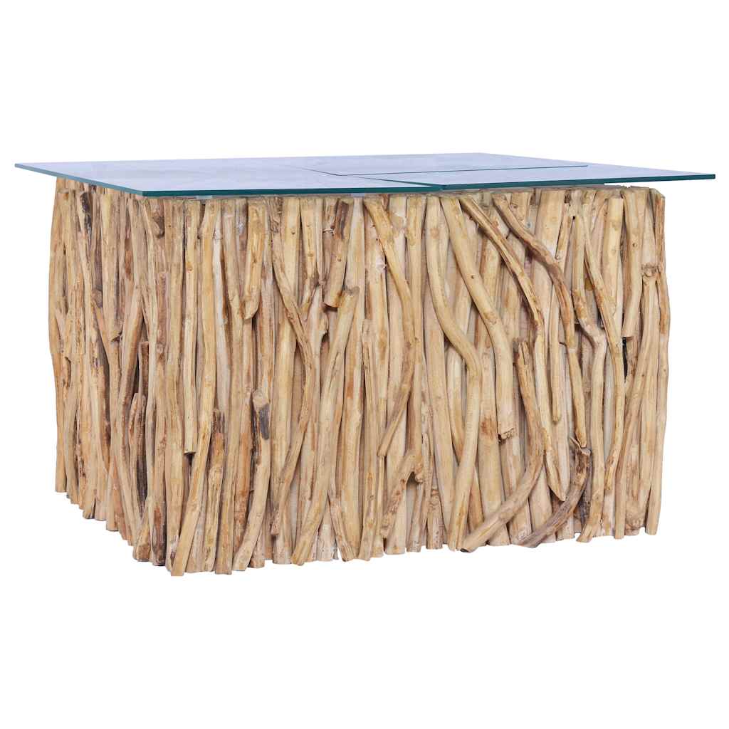Table basse avec dessus en verre 66x66x40cm Bois de teck massif - Imagem 1