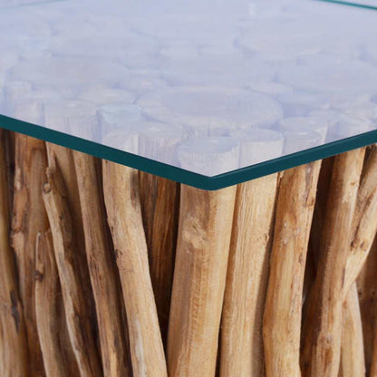 Table basse avec dessus en verre 66x66x40cm Bois de teck massif - Imagem 3