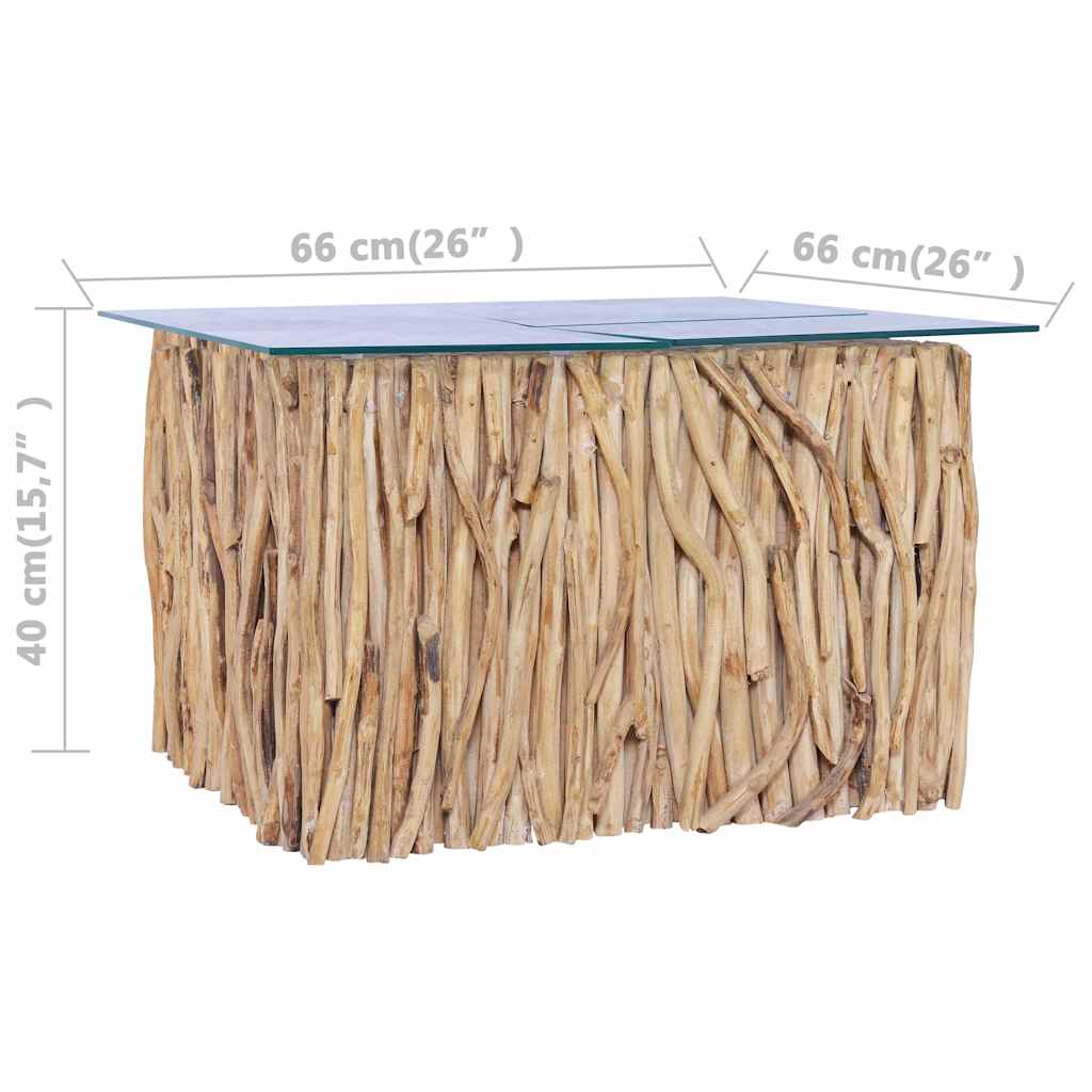 Table basse avec dessus en verre 66x66x40cm Bois de teck massif - Imagem 4