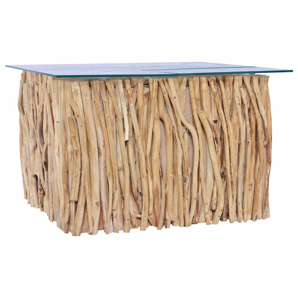 Table basse avec dessus en verre 66x66x40cm Bois de teck massif - Imagem 5