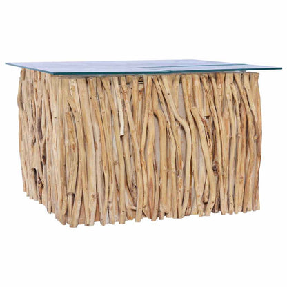 Table basse avec dessus en verre 66x66x40cm Bois de teck massif - Imagem 5