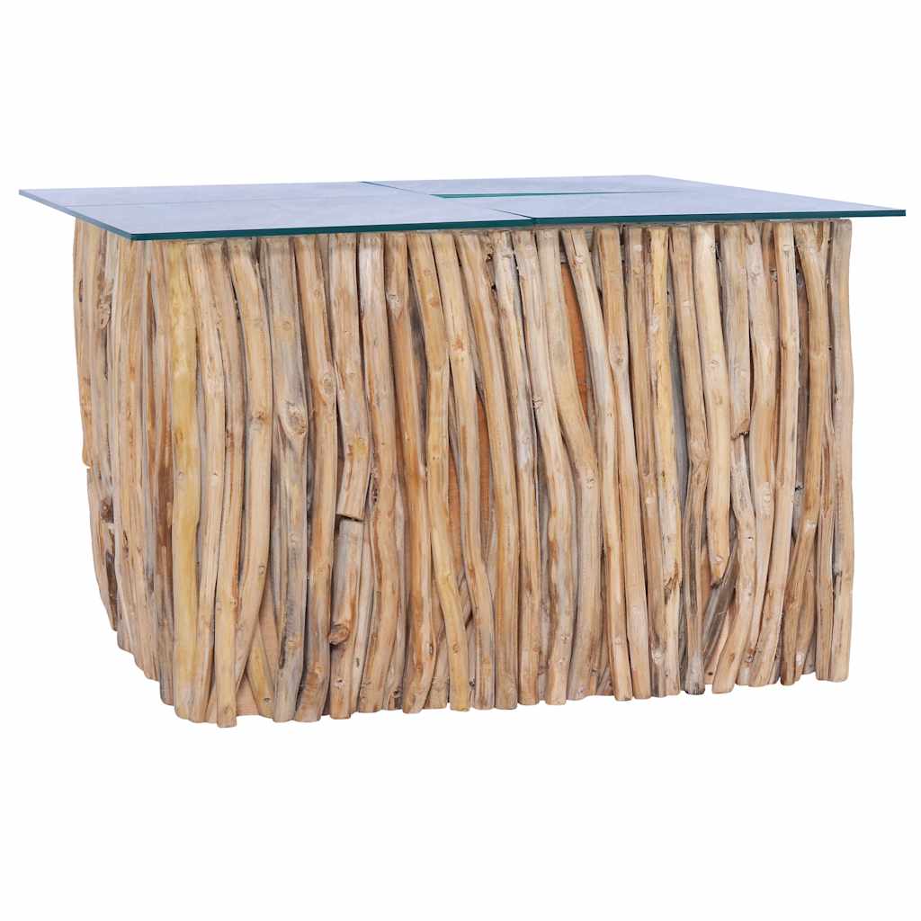 Table basse avec dessus en verre 66x66x40cm Bois de teck massif - Imagem 6