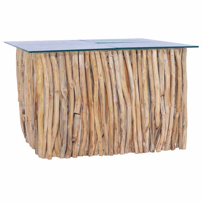Table basse avec dessus en verre 66x66x40cm Bois de teck massif - Imagem 6