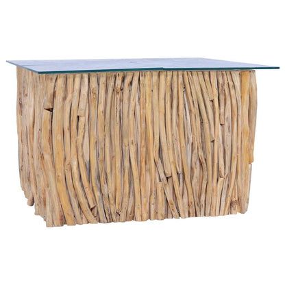 Table basse avec dessus en verre 66x66x40cm Bois de teck massif - Imagem 7