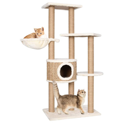 Arbre à chat compact en herbiers marins — 126 cm, coloris beige naturel - Imagem 1