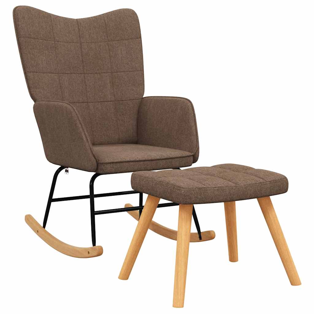 Chaise à bascule avec tabouret Marron Tissu - Imagem 2