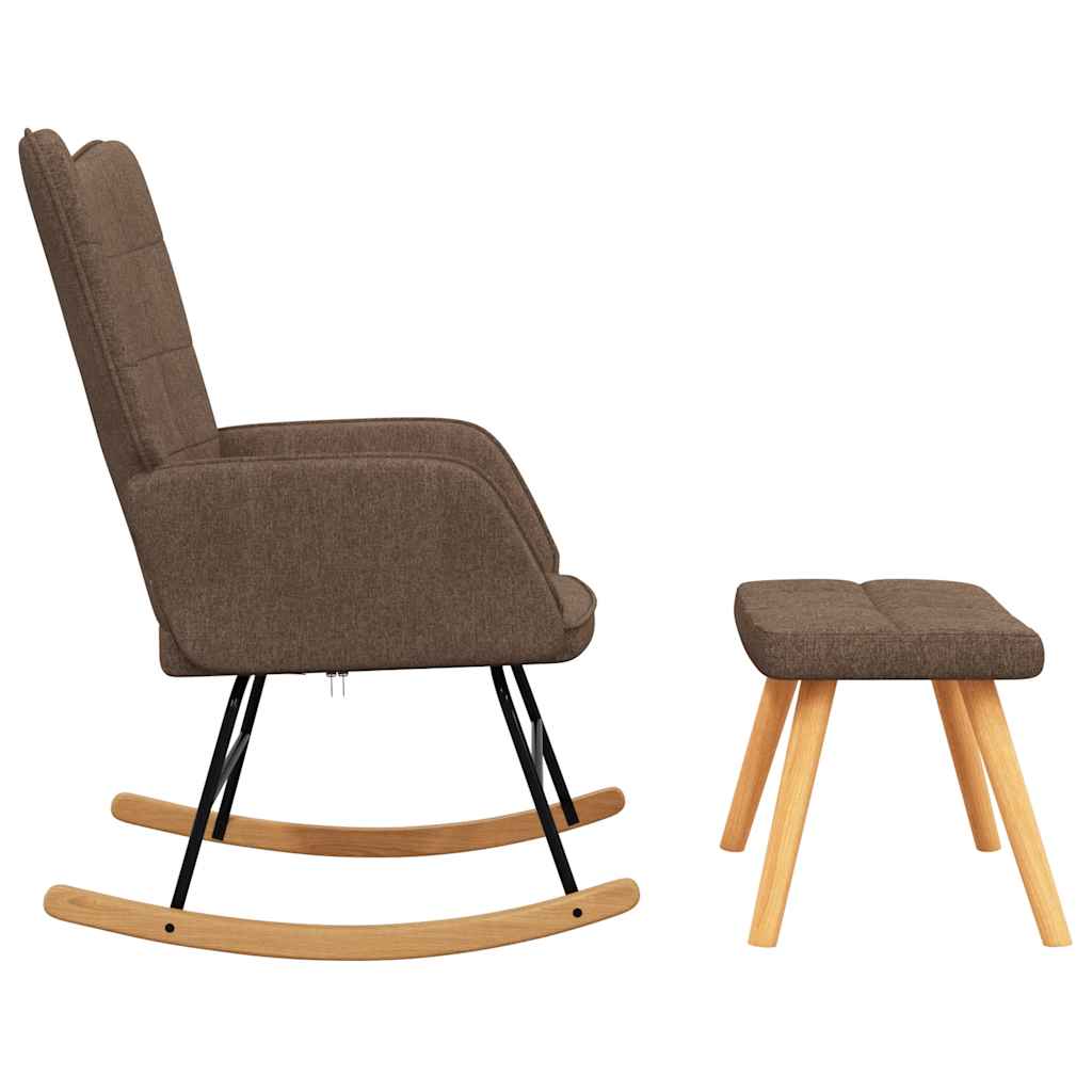 Chaise à bascule avec tabouret Marron Tissu - Imagem 5
