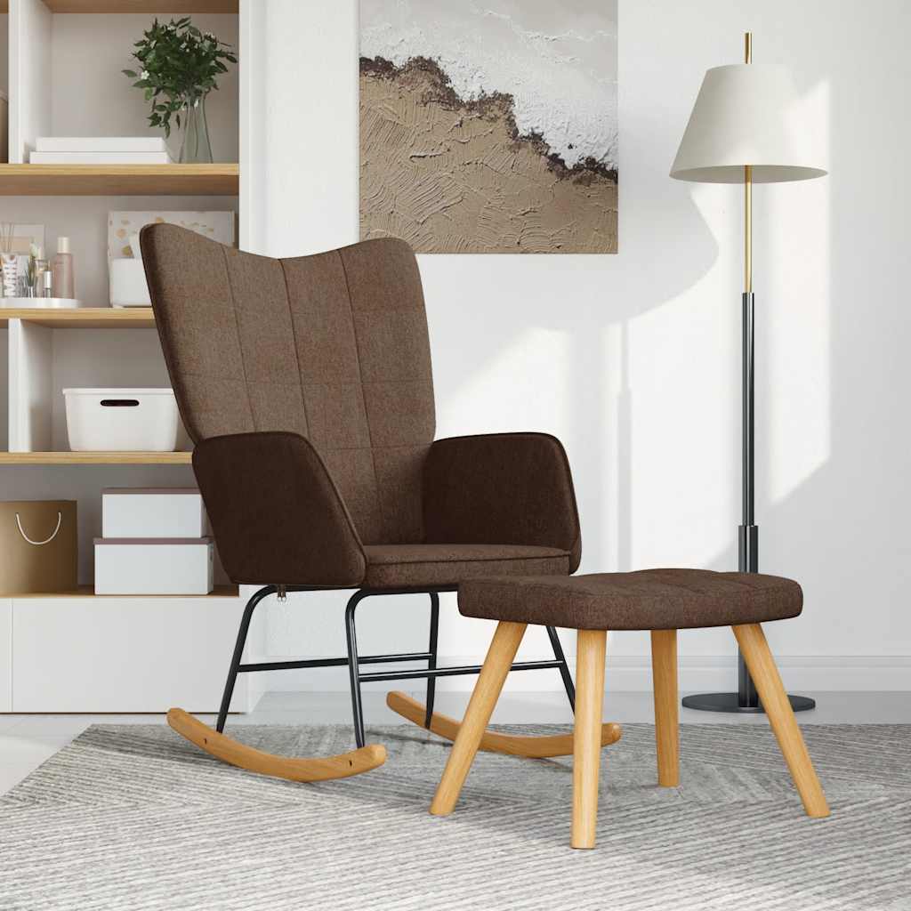 Chaise à bascule avec tabouret Marron Tissu - Imagem 1