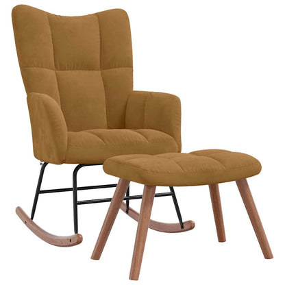 Chaise à bascule avec tabouret en velours marron - Imagem 2
