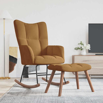 Chaise à bascule avec tabouret en velours marron - Imagem 3