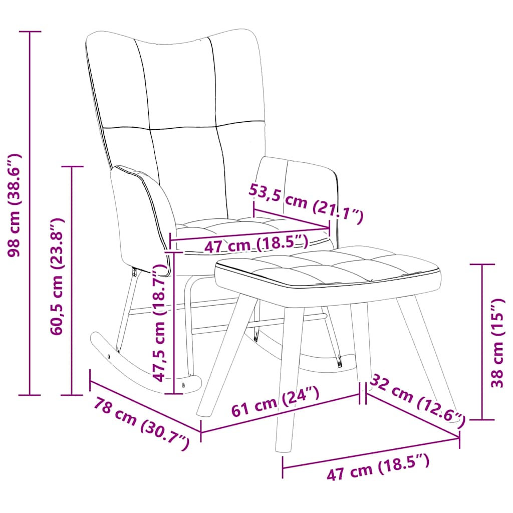 Chaise à bascule avec tabouret en velours marron - Imagem 12