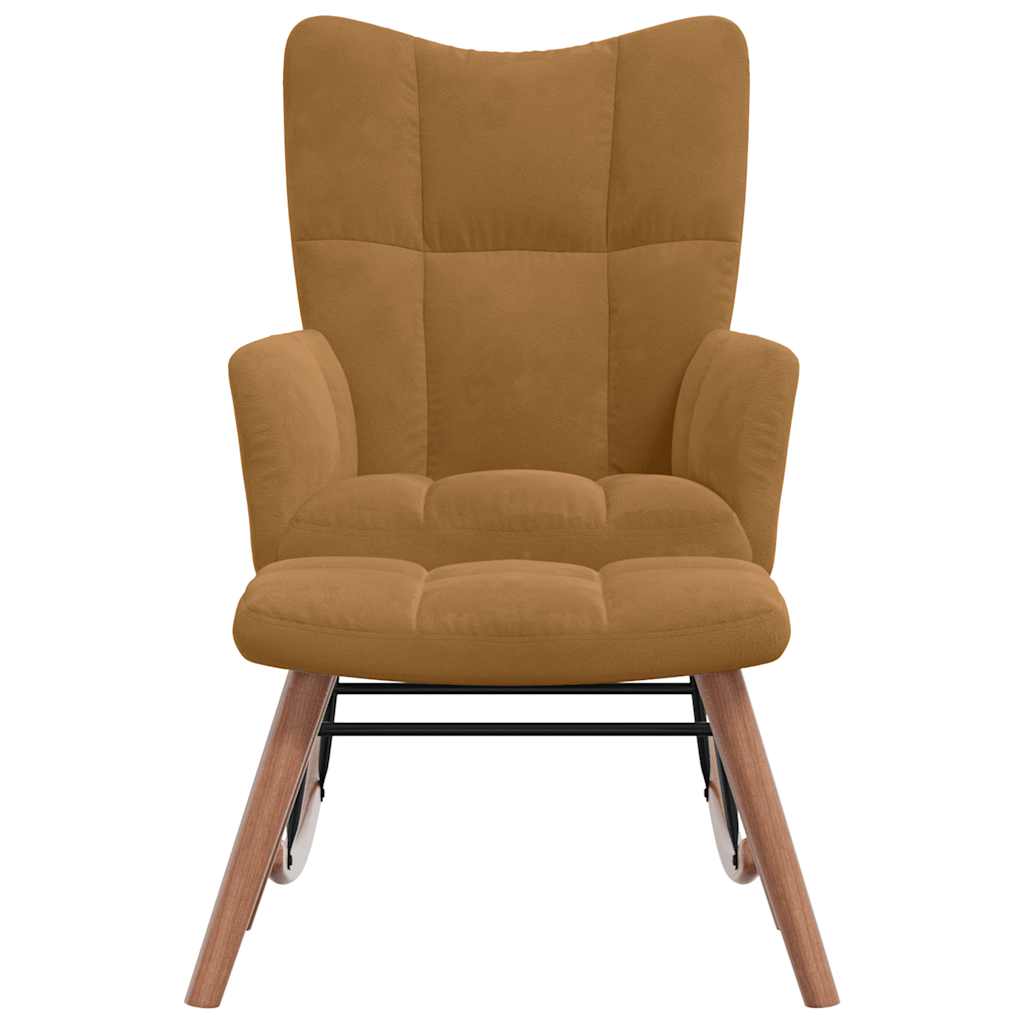 Chaise à bascule avec tabouret en velours marron - Imagem 4